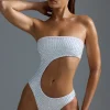 Oh Polly Swimsuits^Embellished Cut-Out Cheeky One-Piece Swimsuit in White