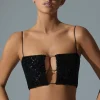 Oh Polly Co-Ords | Tops^Embellished Cut-Out Crop Top in Black
