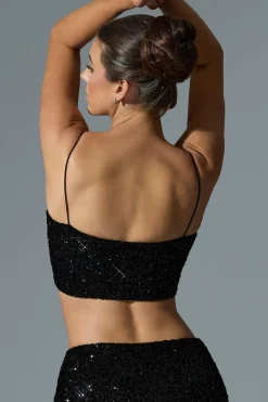 Oh Polly Co-Ords | Tops^Embellished Cut-Out Crop Top in Black