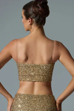 Oh Polly Tops | Party Dresses^Embellished Cut-Out Crop Top in Gold