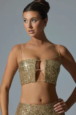Oh Polly Tops | Party Dresses^Embellished Cut-Out Crop Top in Gold