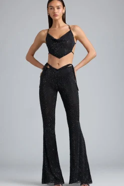 Oh Polly Women'S Clothing Sale - $65 And Under^Embellished Cut-Out Flared Trousers in Black