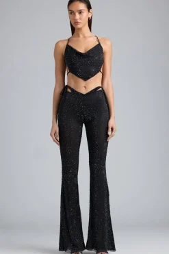 Oh Polly Women'S Clothing Sale - $65 And Under^Embellished Cut-Out Flared Trousers in Black
