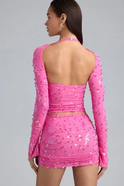Oh Polly Women'S Clothing Sale - $65 And Under^Embellished Cut-Out Halterneck Top in Bubblegum Pink BubblegumPink