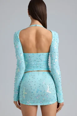 Oh Polly Women'S Clothing Sale - $65 And Under | Women'S Clothing Sale - $40 And Under^Embellished Cut-Out Halterneck Top in Ice Blue IceBlue