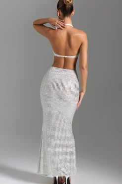 Oh Polly Party Dresses | Birthday^Embellished Cut-Out Halterneck Maxi Dress in White