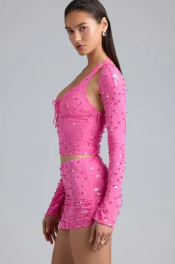 Oh Polly Women'S Clothing Sale - $65 And Under^Embellished Cut-Out Halterneck Top in Bubblegum Pink BubblegumPink