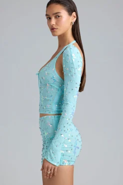 Oh Polly Women'S Clothing Sale - $65 And Under | Women'S Clothing Sale - $40 And Under^Embellished Cut-Out Halterneck Top in Ice Blue IceBlue