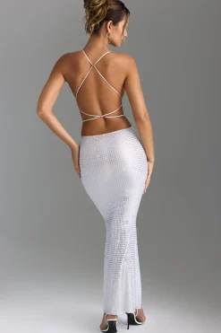 Oh Polly Party Dresses | Birthday^Embellished Cut-Out Maxi Dress in White