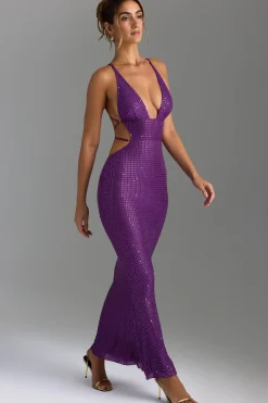 Oh Polly Party Dresses | Birthday^Embellished Cut-Out Maxi Dress in Grape