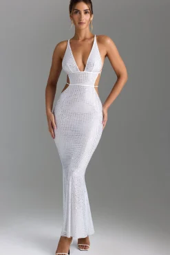 Oh Polly Party Dresses | Birthday^Embellished Cut-Out Maxi Dress in White