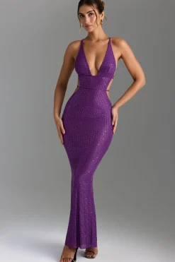Oh Polly Party Dresses | Birthday^Embellished Cut-Out Maxi Dress in Grape
