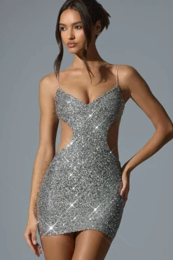 Oh Polly Party Dresses | Holiday Party Dresses & Outfits^Embellished Cut-Out Mini Dress in Silver
