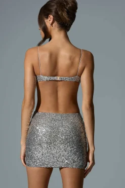 Oh Polly Party Dresses | Holiday Party Dresses & Outfits^Embellished Cut-Out Mini Dress in Silver