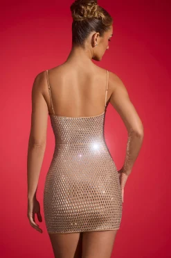 Oh Polly Party Dresses | Birthday^Embellished Cut-Out Mini Dress in Almond