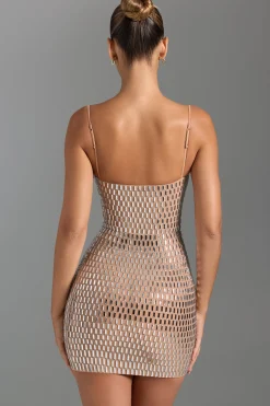 Oh Polly Party Dresses | Night Out^Embellished Cut-Out Mini Dress in Honey