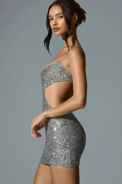 Oh Polly Party Dresses | Holiday Party Dresses & Outfits^Embellished Cut-Out Mini Dress in Silver