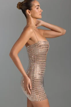 Oh Polly Party Dresses | Night Out^Embellished Cut-Out Mini Dress in Honey