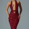 Oh Polly Party Dresses | Holiday Party Dresses & Outfits^Embellished Cut-Out Open-Back Midaxi Dress in Red