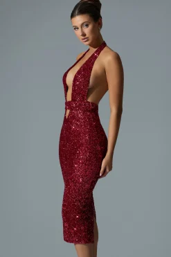 Oh Polly Party Dresses | Holiday Party Dresses & Outfits^Embellished Cut-Out Open-Back Midaxi Dress in Red