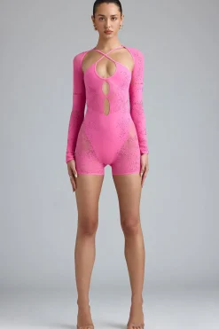 Oh Polly Women'S Clothing Sale - $65 And Under | Women'S Clothing Sale - $40 And Under^Embellished Cut-Out Unitard in Bubblegum Pink BubblegumPink