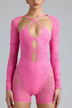 Oh Polly Women'S Clothing Sale - $65 And Under | Women'S Clothing Sale - $40 And Under^Embellished Cut-Out Unitard in Bubblegum Pink BubblegumPink