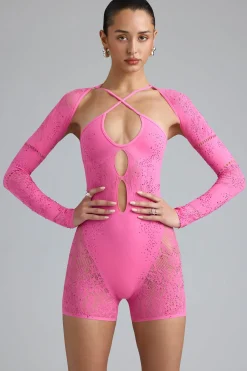 Oh Polly Women'S Clothing Sale - $65 And Under | Women'S Clothing Sale - $40 And Under^Embellished Cut-Out Unitard in Bubblegum Pink BubblegumPink