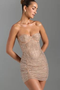 Oh Polly Party Dresses | Night Out^Embellished Draped Corset Mini Dress in Honey