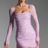 Oh Polly Party Dresses | Birthday^Embellished Draped Cowl-Neck Mini Dress in Peony Pink PeonyPink