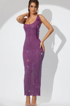 Oh Polly Party Dresses | Birthday^Embellished Draped Ruffle Maxi Dress in Plum