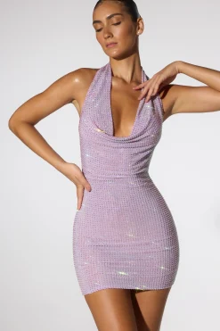 Oh Polly Women'S Clothing Sale - $65 And Under | Party Dresses^Embellished Extreme Cowl Neck Halter Mini Dress in Lilac
