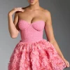 Oh Polly Party Dresses | Birthday^Embellished Floral-Appliqué Lace-Up Mini Dress in Pink