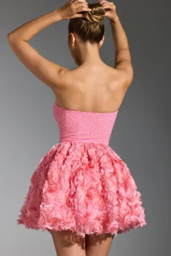 Oh Polly Party Dresses | Birthday^Embellished Floral-Appliqué Lace-Up Mini Dress in Pink