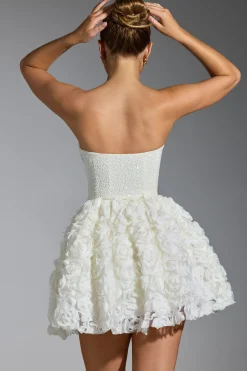 Oh Polly Party Dresses | Birthday^Embellished Floral-Appliqué Lace-Up Mini Dress in White