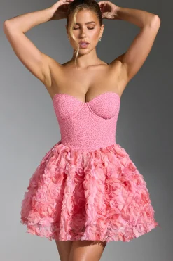 Oh Polly Party Dresses | Birthday^Embellished Floral-Appliqué Lace-Up Mini Dress in Pink