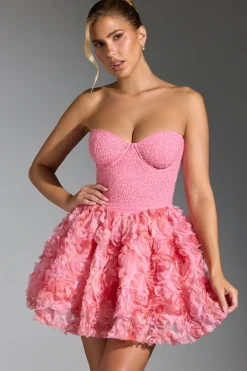 Oh Polly Party Dresses | Birthday^Embellished Floral-Appliqué Lace-Up Mini Dress in Pink
