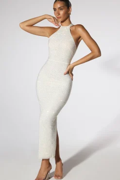 Oh Polly Party Dresses | Bride To Be^Embellished Halter Neck Low Back Evening Gown in Ivory