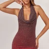 Oh Polly Women'S Clothing Sale - $65 And Under | Party Dresses^Embellished Halter Neck Mini Dress in Red/Brown Ombré RedandBrownOmbré