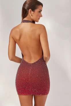 Oh Polly Women'S Clothing Sale - $65 And Under | Party Dresses^Embellished Halter Neck Mini Dress in Red/Brown Ombré RedandBrownOmbré