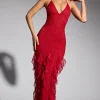 Oh Polly Wedding Guest | Party Dresses^Embellished Halter Neck Ruffle Maxi Dress in Red