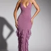 Oh Polly Wedding Guest | Party Dresses^Embellished Halter Neck Ruffle Maxi Dress in Grape
