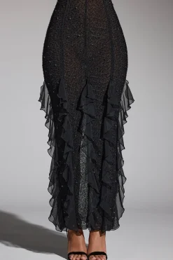 Oh Polly Wedding Guest | Party Dresses^Embellished Halter Neck Ruffle Maxi Dress in Black
