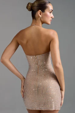 Oh Polly Party Dresses | Holiday Party Dresses & Outfits^Embellished Halterneck A-Line Mini Dress in Almond