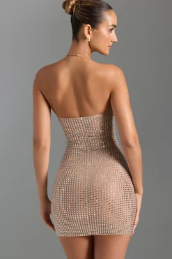 Oh Polly Party Dresses | Night Out^Embellished Halterneck Mini Dress in Honey