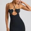 Oh Polly Embellished Dresses^Embellished Heart Cup Detail Mini Dress in Black