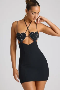 Oh Polly Embellished Dresses^Embellished Heart Cup Detail Mini Dress in Black