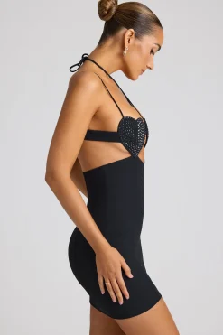 Oh Polly Embellished Dresses^Embellished Heart Cup Detail Mini Dress in Black