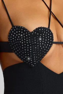 Oh Polly Embellished Dresses^Embellished Heart Cup Detail Evening Gown in Black