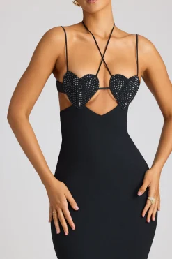 Oh Polly Embellished Dresses^Embellished Heart Cup Detail Evening Gown in Black