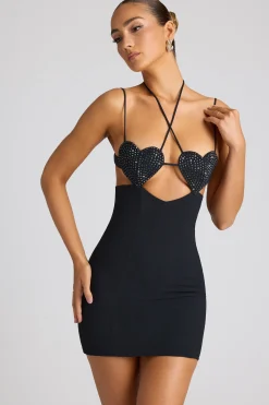 Oh Polly Embellished Dresses^Embellished Heart Cup Detail Mini Dress in Black